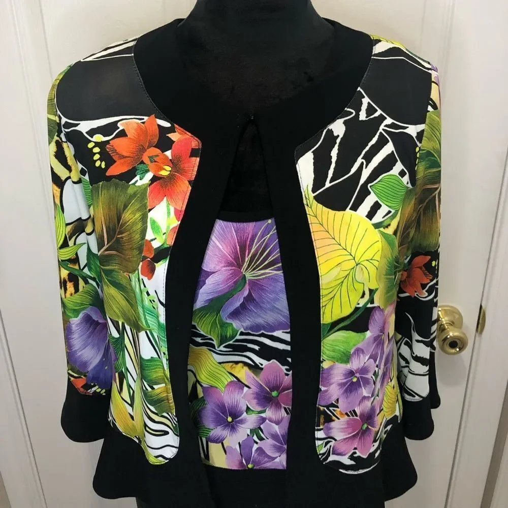 Joseph Ribkoff floral print jacket and shell tank top set, size 6 - Picture 3 of 16